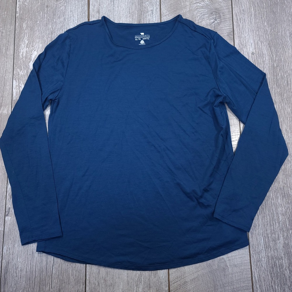 Segments Top Womens XL Blue 100% Merino Wool Long Sleeve Scoop Neck Layer